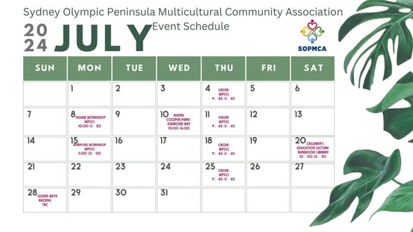SOPMCA July 2024 event schedule