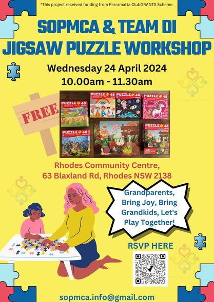 SOPMCA & Team DI Jigsaw Puzzle Workshop flyer — Wed 24 April 2024, Rhodes