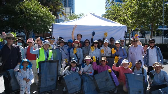 SOPMCA volunteers with gloves and rubbish bags on Clean Up Australia Day