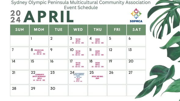 SOPMCA April 2024 event schedule