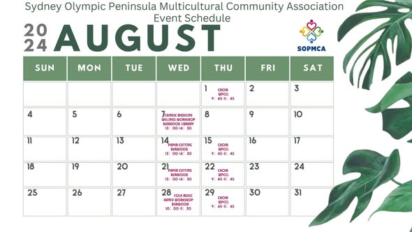 SOPMCA August 2024 event schedule