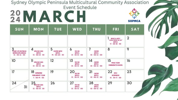 SOPMCA March 2024 event schedule
